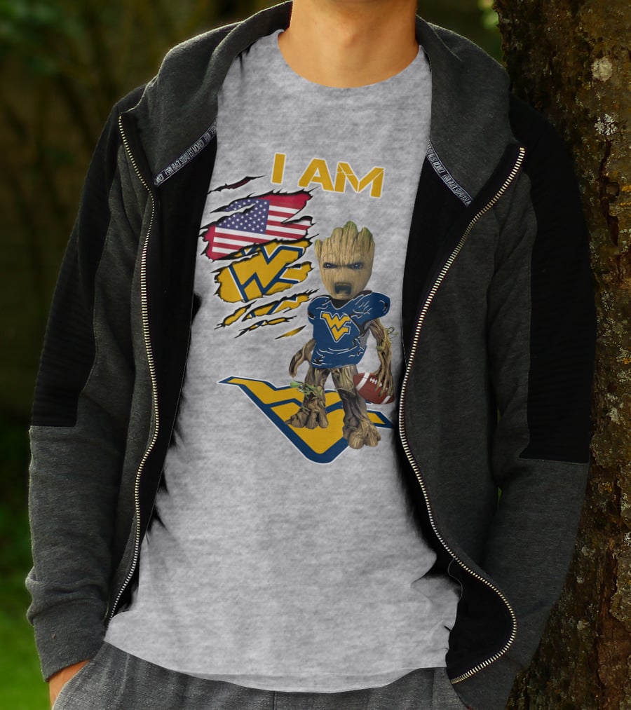 I Am West Virginia Baby Groot Football Usa Flag T-Shirt