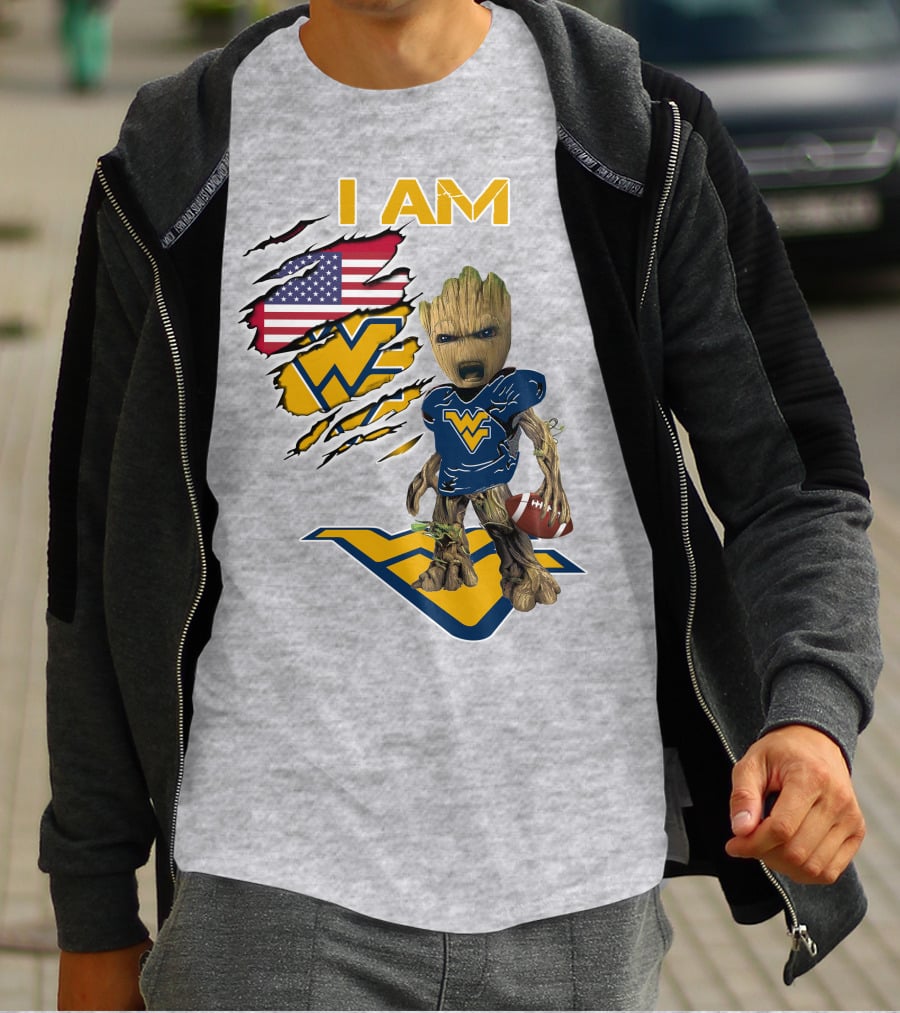 I Am West Virginia Baby Groot Football Usa Flag T-Shirt