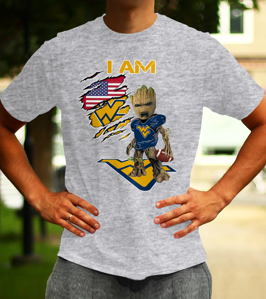 I Am West Virginia Baby Groot Football Usa Flag T-Shirt