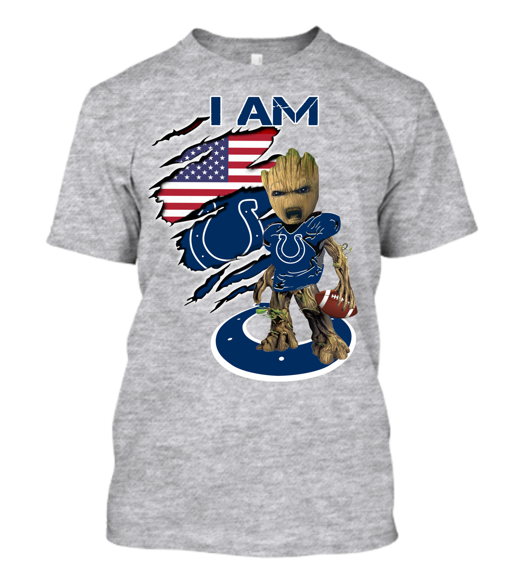 I Am Baby Groot Colts American Flag Football T-Shirt