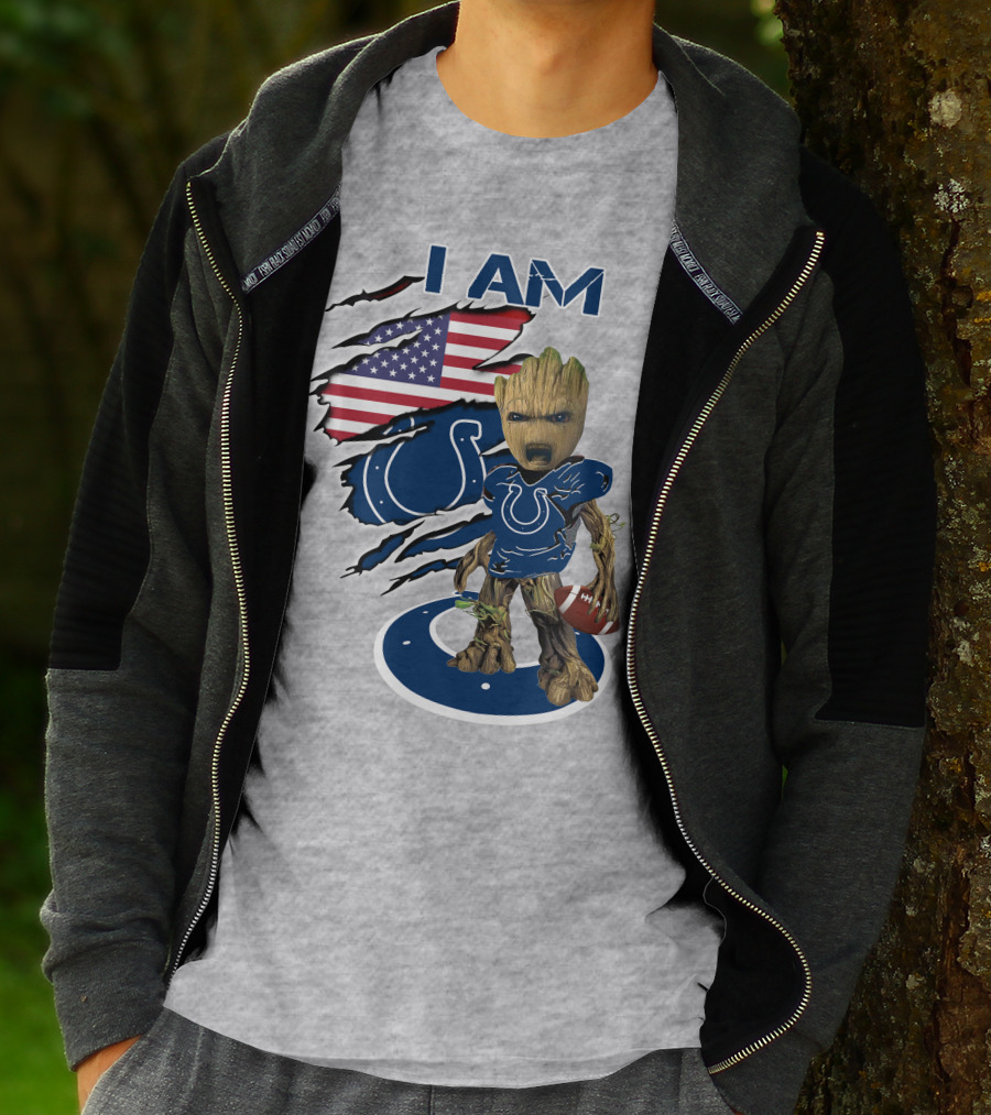 I Am Baby Groot Colts American Flag Football T-Shirt