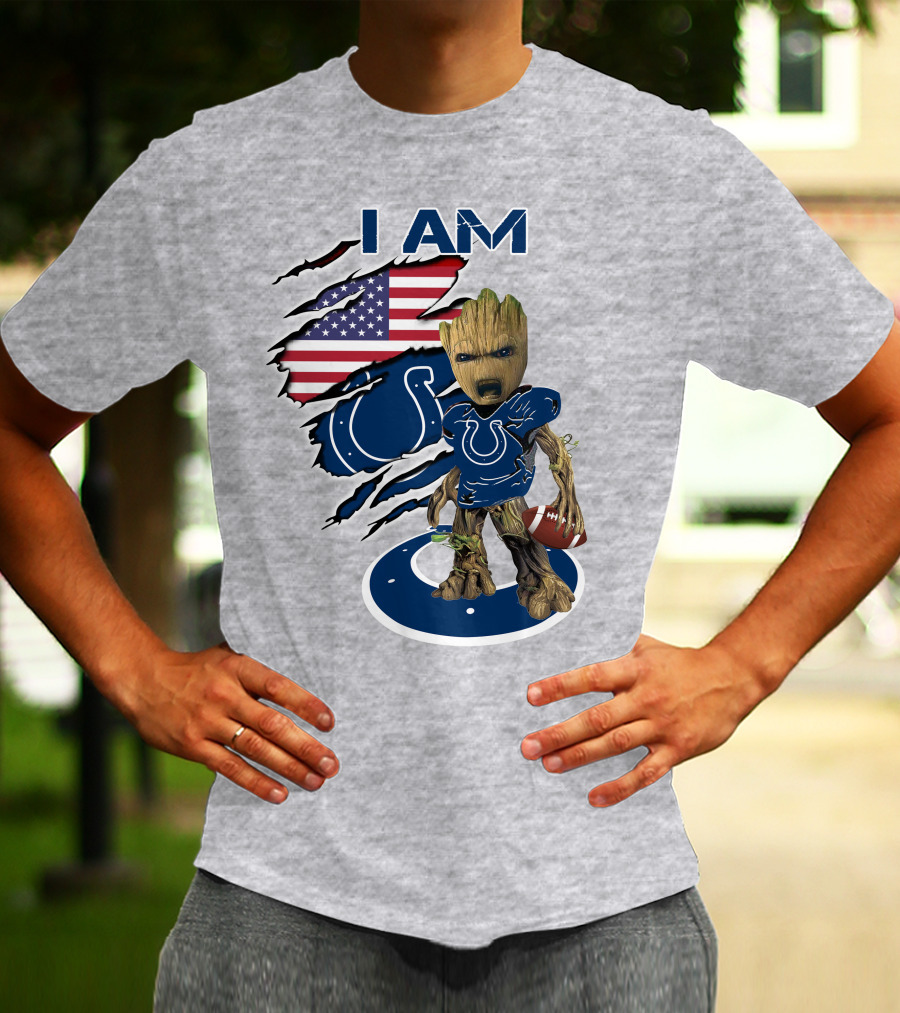 I Am Baby Groot Colts American Flag Football T-Shirt