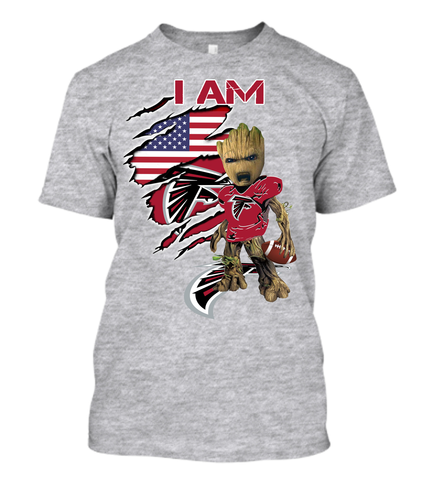 I Am Falcons Baby Groot Usa Flag Football T-Shirt