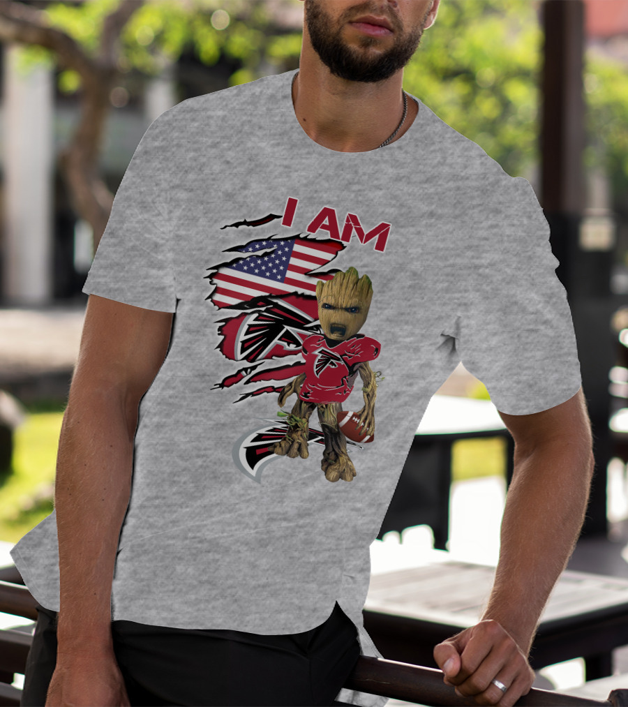 I Am Falcons Baby Groot Usa Flag Football T-Shirt