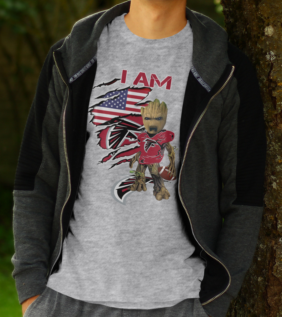 I Am Falcons Baby Groot Usa Flag Football T-Shirt