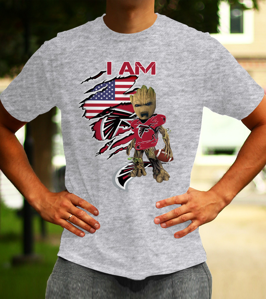 I Am Falcons Baby Groot Usa Flag Football T-Shirt