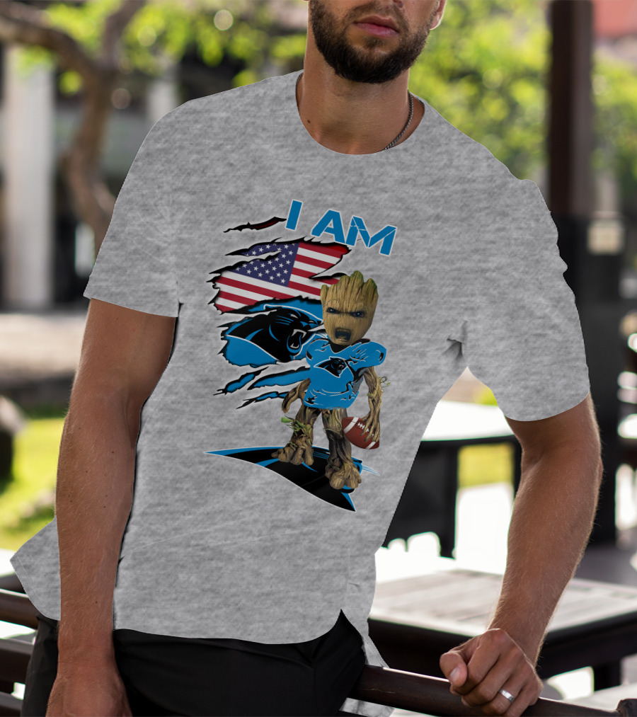 I Am Panthers Baby Groot Football Usa Flag T-Shirt