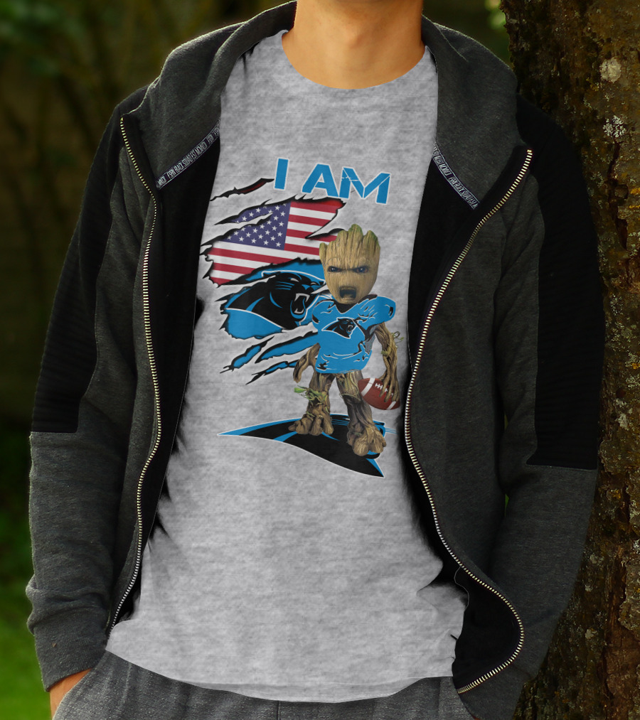 I Am Panthers Baby Groot Football Usa Flag T-Shirt
