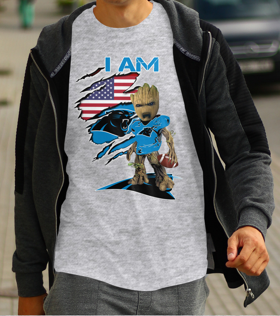I Am Panthers Baby Groot Football Usa Flag T-Shirt