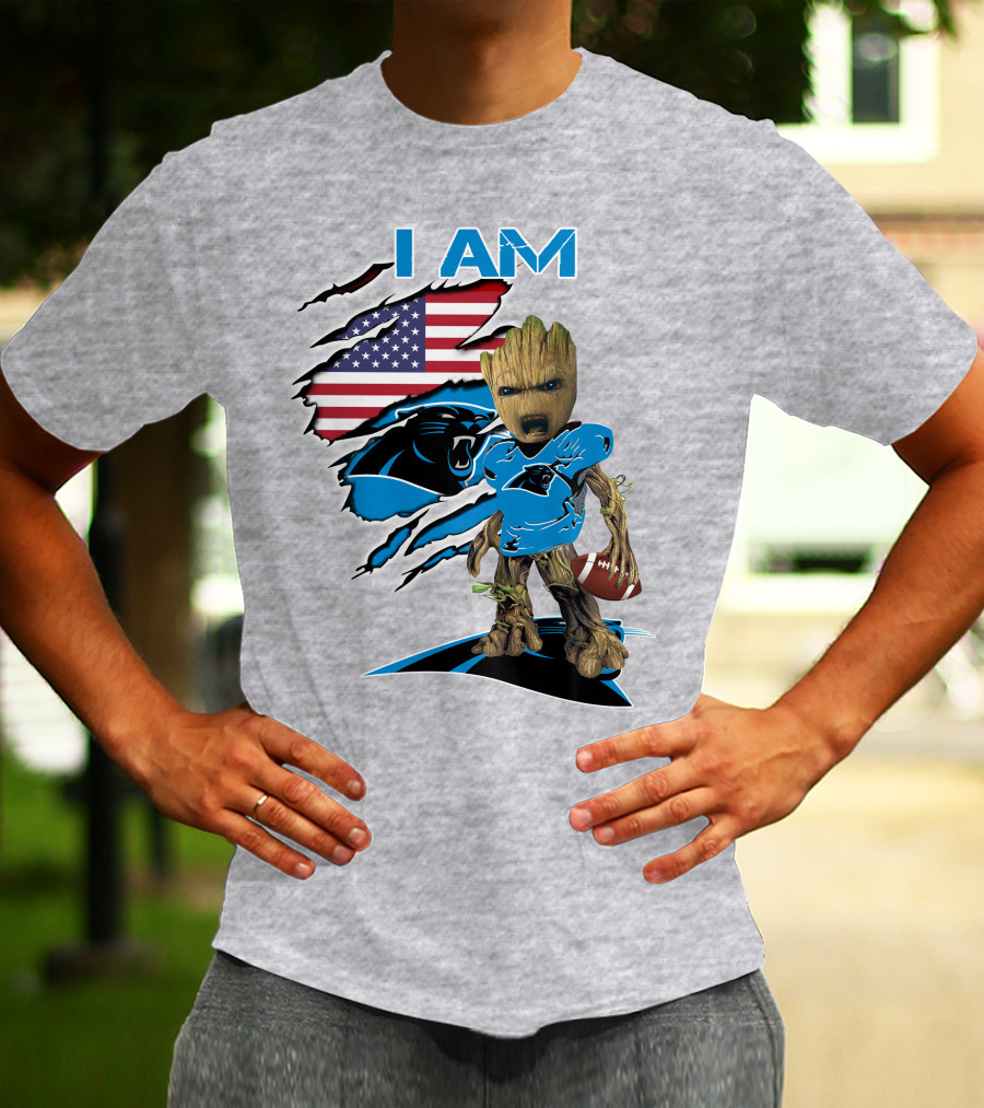 I Am Panthers Baby Groot Football Usa Flag T-Shirt