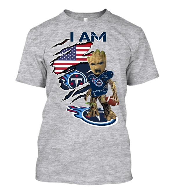 I AM Titans Baby Groot Football USA Flag T-Shirt