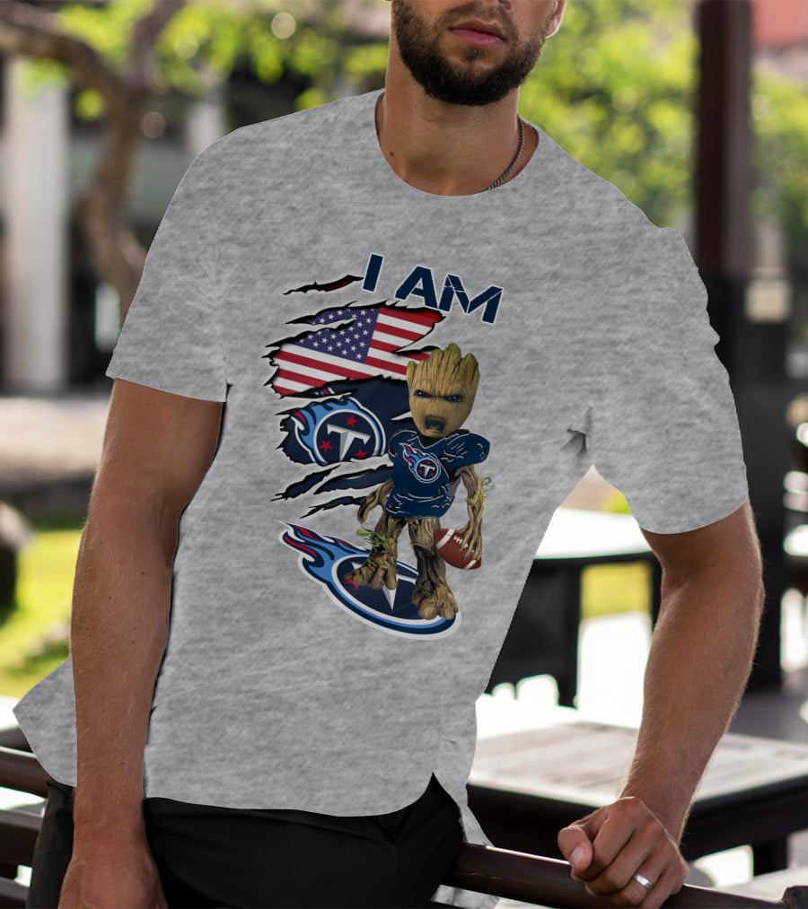 I AM Titans Baby Groot Football USA Flag T-Shirt