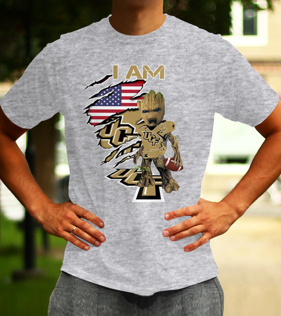 UCF Baby Groot I Am American Flag Football T-Shirt