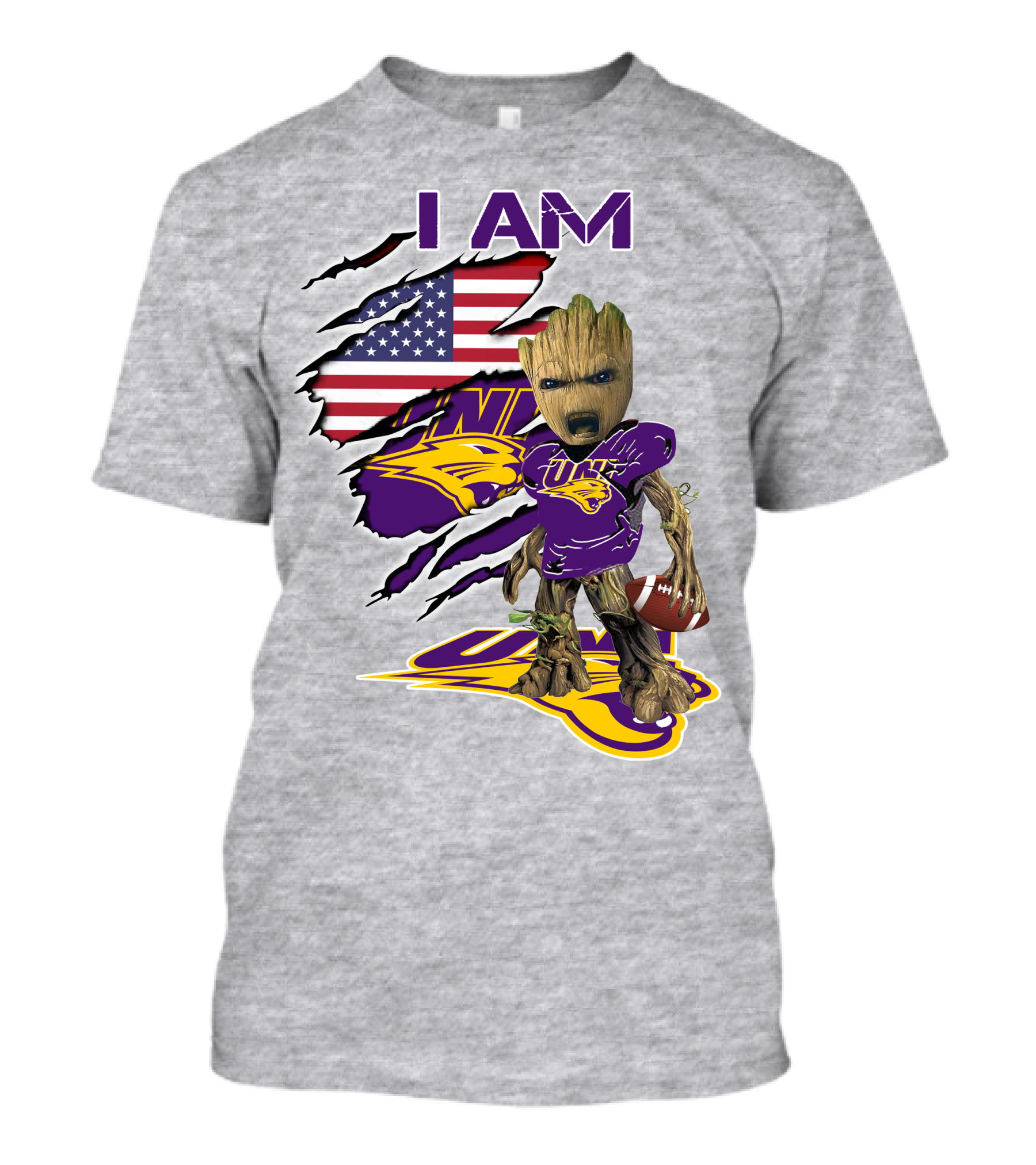 I AM Panthers Baby Groot UNI Football American Flag T-Shirt