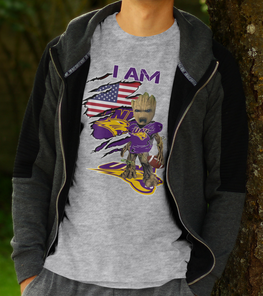I AM Panthers Baby Groot UNI Football American Flag T-Shirt