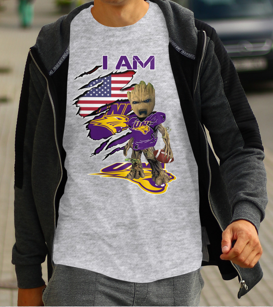 I AM Panthers Baby Groot UNI Football American Flag T-Shirt