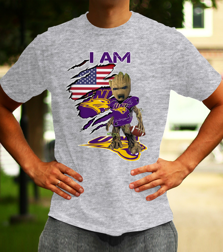 I AM Panthers Baby Groot UNI Football American Flag T-Shirt