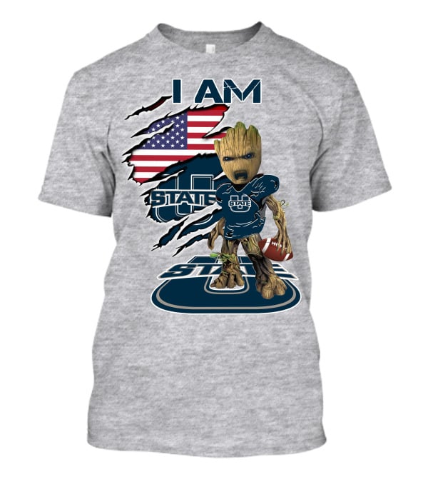 I Am Utah State Baby Groot Football Usa Flag T-Shirt