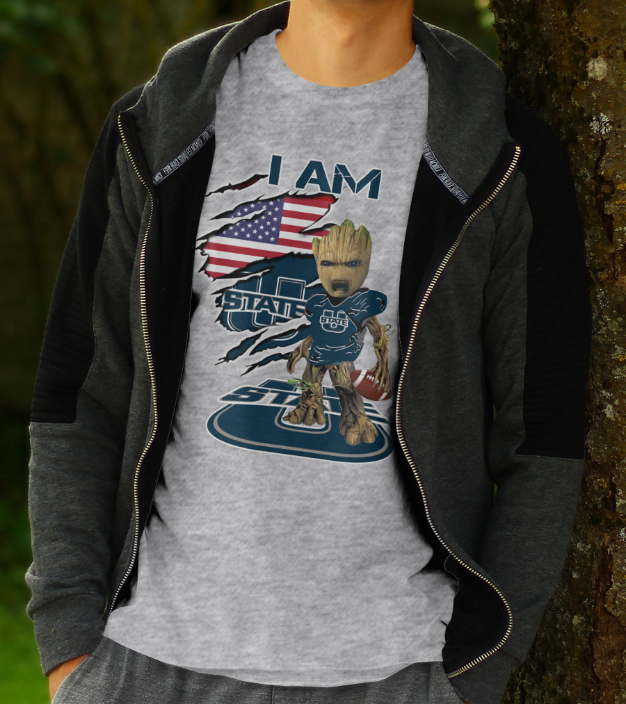 I Am Utah State Baby Groot Football Usa Flag T-Shirt