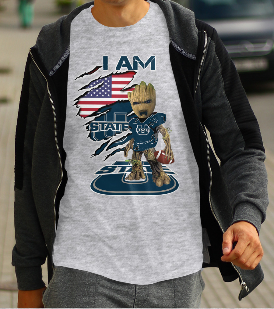 I Am Utah State Baby Groot Football Usa Flag T-Shirt