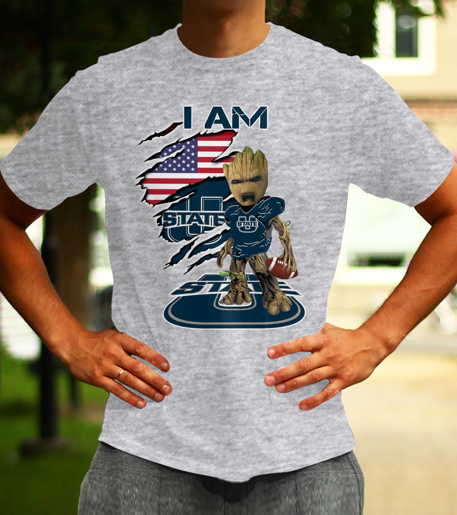 I Am Utah State Baby Groot Football Usa Flag T-Shirt