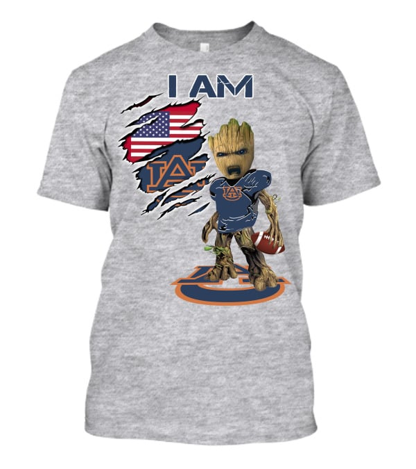 I Am Auburn Baby Groot Football Usa Flag T-Shirt