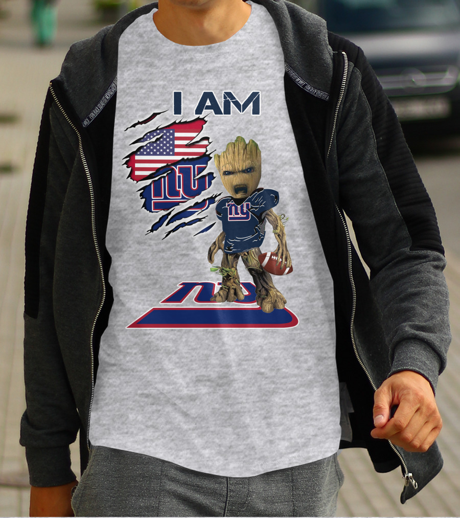I Am Giants Baby Groot Football Usa Flag T-Shirt