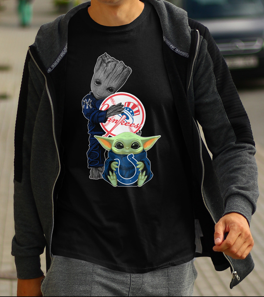 Yankees Groot Hugs Colts Baby Yoda T-Shirt