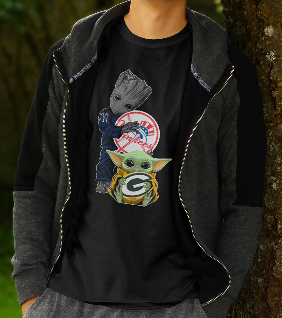 Yankees Groot Packers Baby Yoda T-Shirt