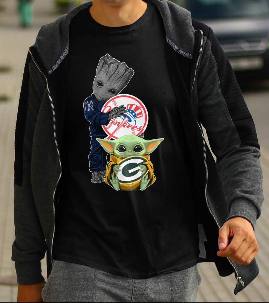 Yankees Groot Packers Baby Yoda T-Shirt