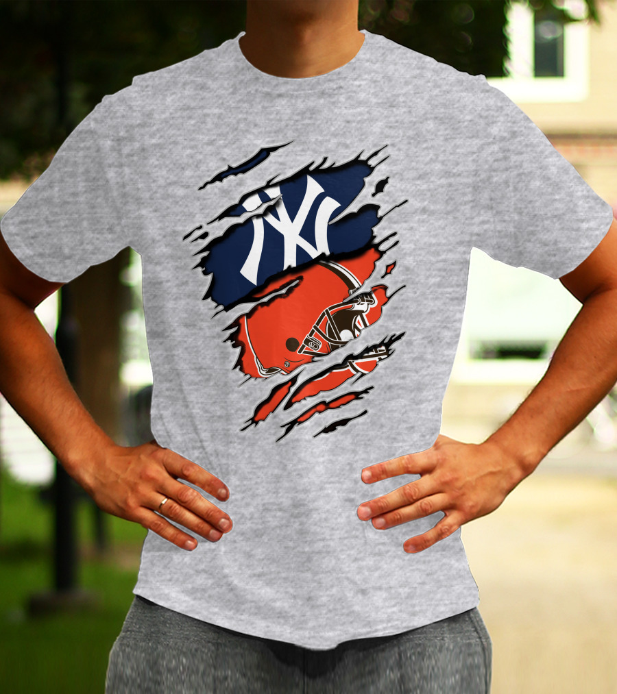 Yankees Browns Football Helmet Fusion T-Shirt