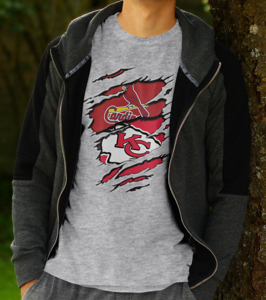 Kansas City Chiefs Arizona Cardinals Logos Torn Layers T-Shirt