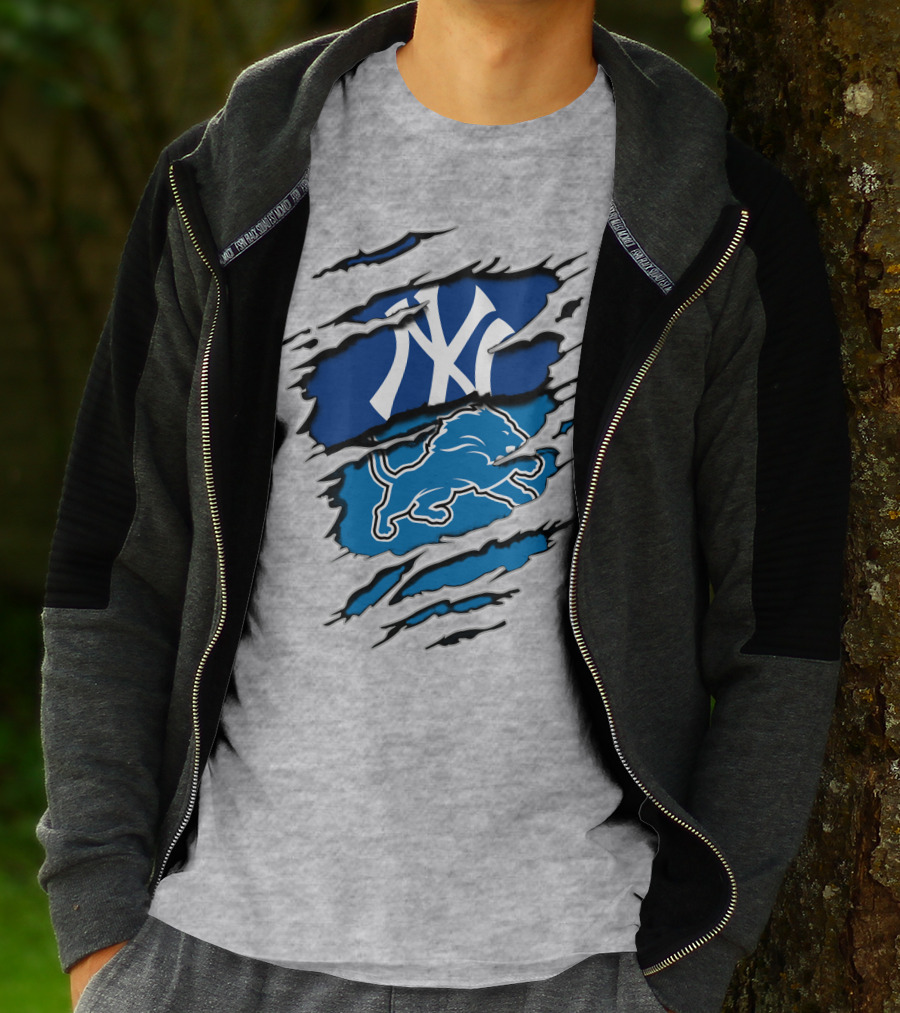 New York Yankees Detroit Lions Crossover Fan T-Shirt