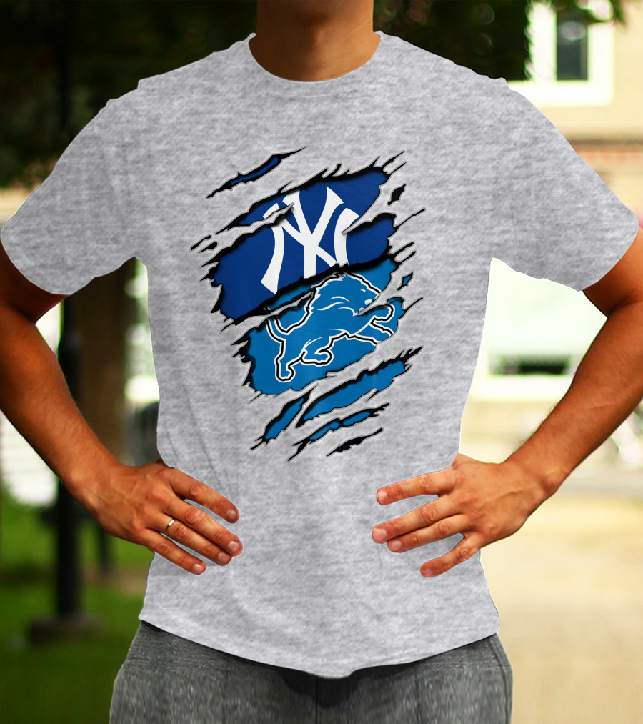 New York Yankees Detroit Lions Crossover Fan T-Shirt