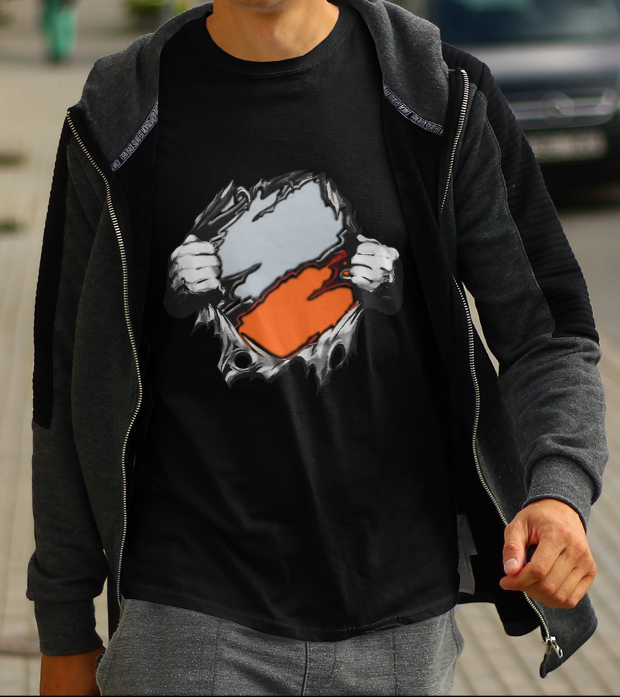 Be Whi Ripping Through Layers Orange And Gray T-Shirt