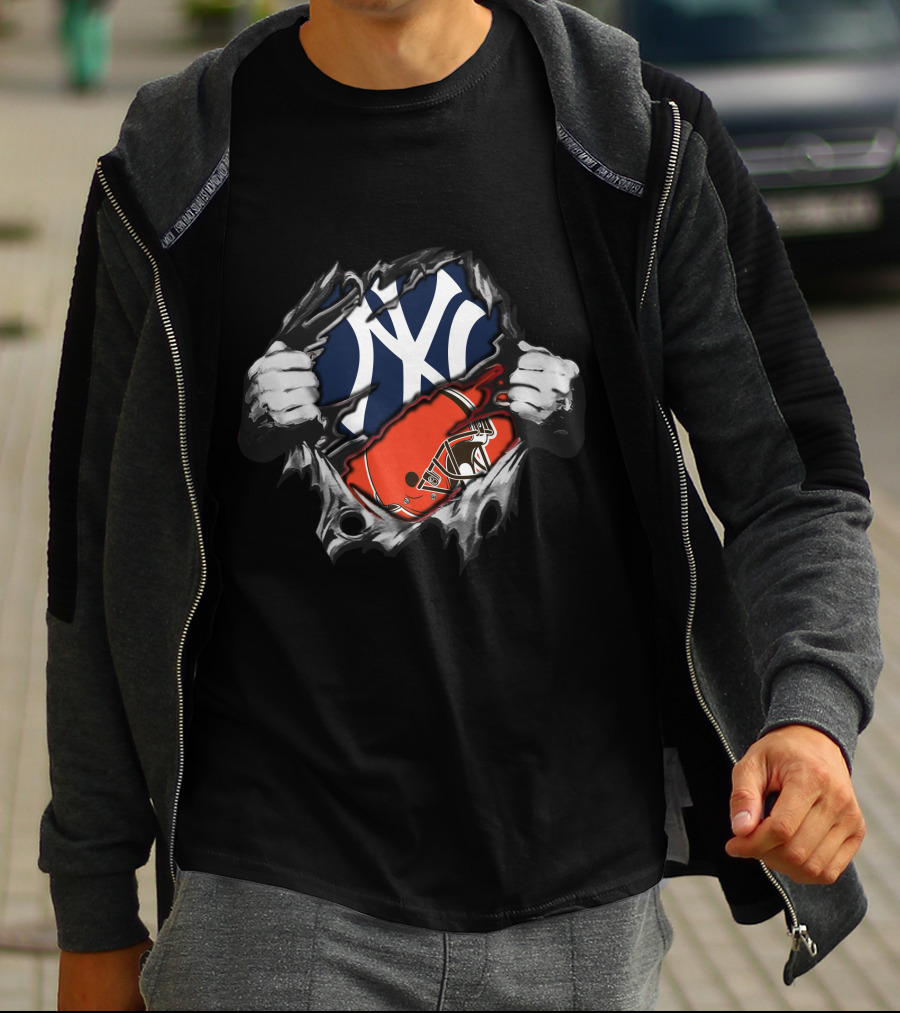 Yankees New York Meets Brown Football Helmet Fusion T-Shirt
