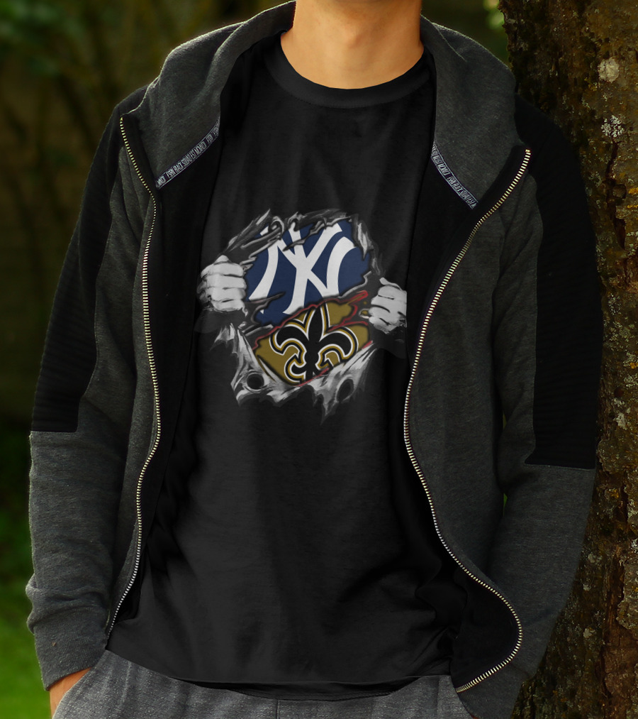 NY Yankees New Orleans Saints Torn Reveal T-Shirt