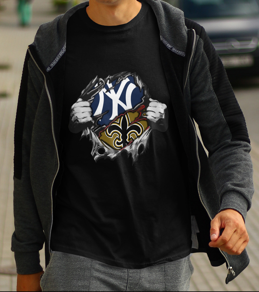 NY Yankees New Orleans Saints Torn Reveal T-Shirt