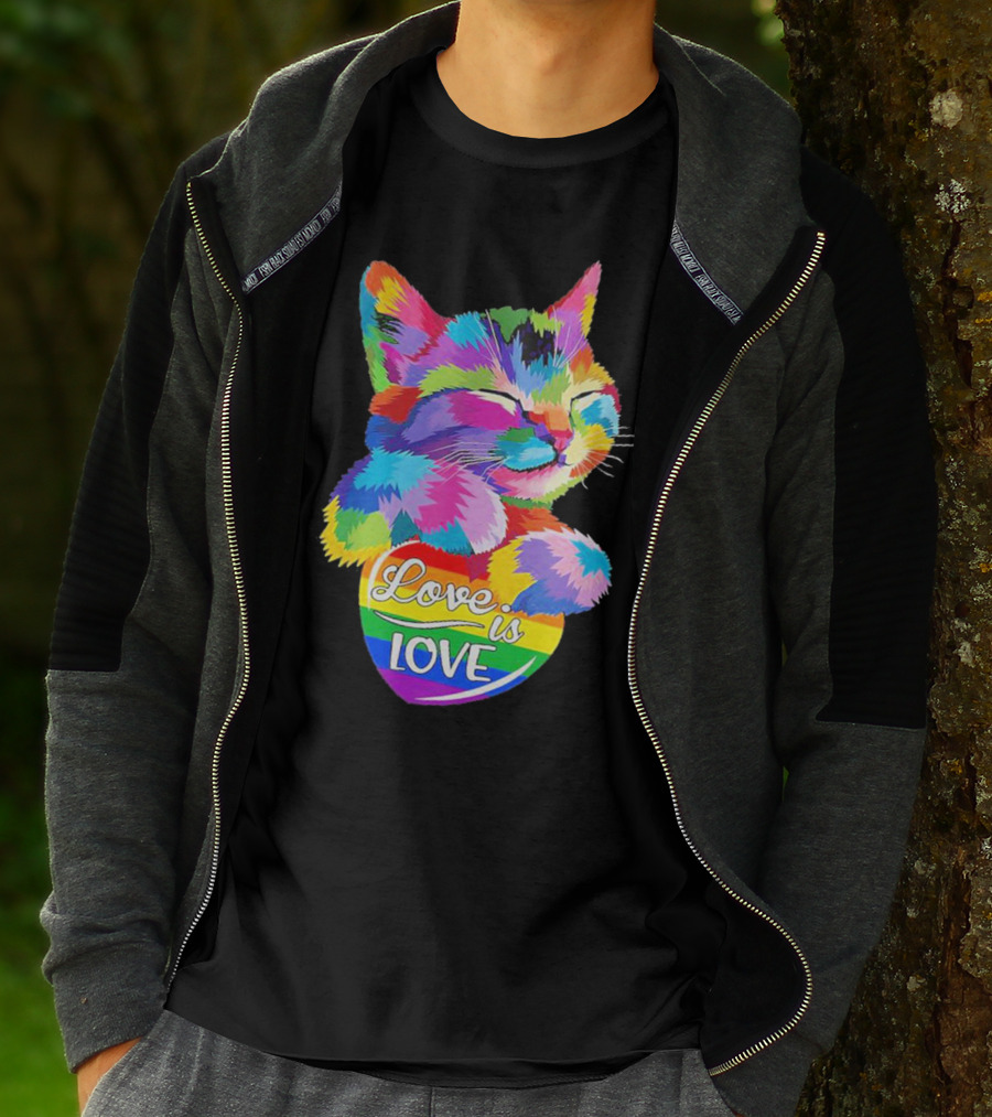 Catlove Colorful Rainbow Cat Love Is Love T-Shirt