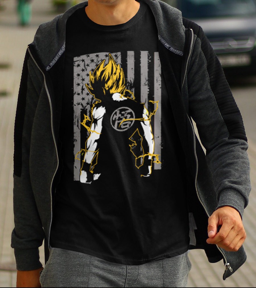 Goku Super Saiyan American Flag Dragonball Kanji Lightning T-Shirt