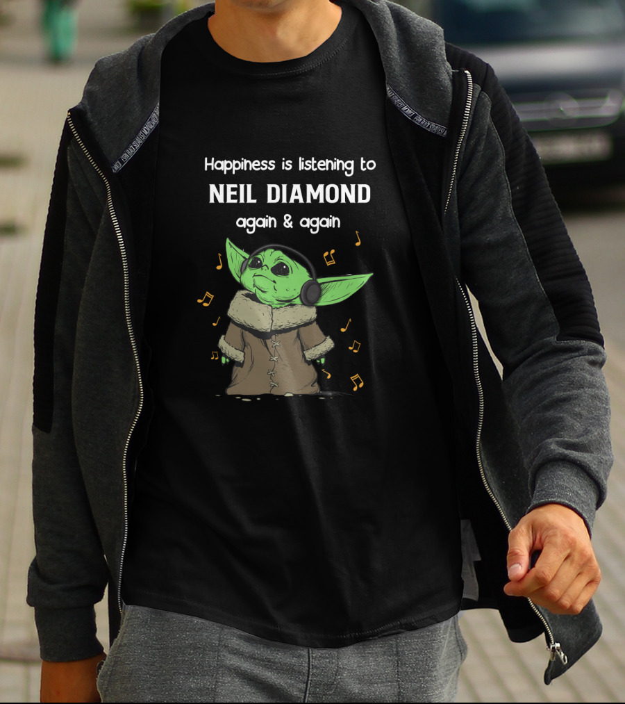 Happiness Is Listening To Neil Diamond Again And Again With Green Character In Headphones T-Shirt