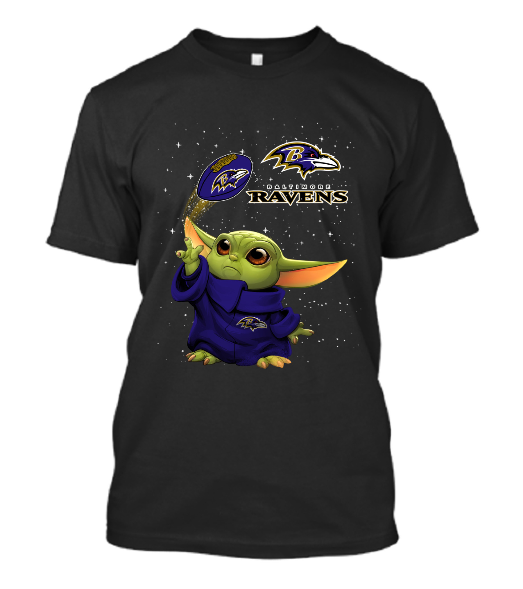 Baltimore Ravens Baby Yoda Star Wars Football Crossover T-Shirt