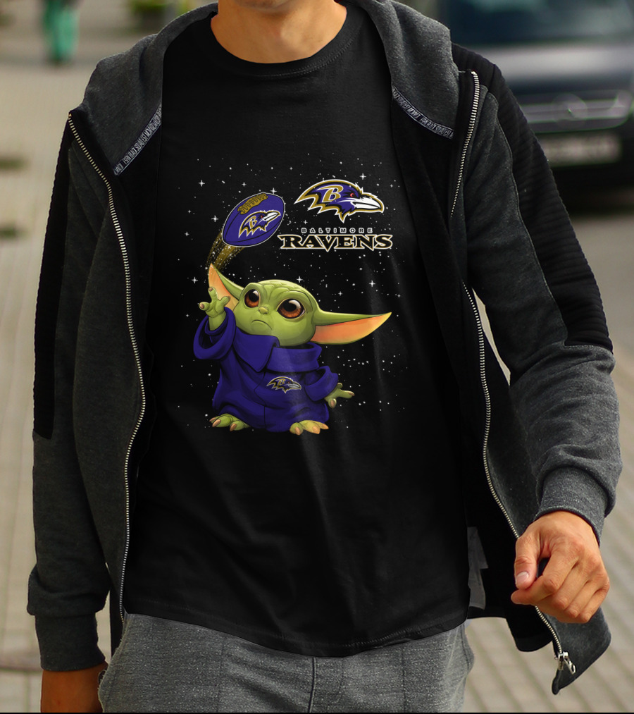 Baltimore Ravens Baby Yoda Star Wars Football Crossover T-Shirt