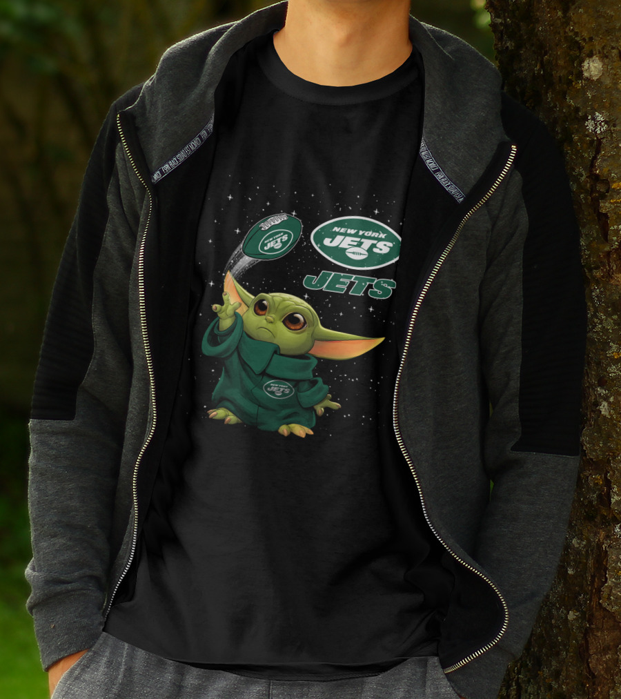 New York Jets Baby Yoda Football Star Wars Crossover T-Shirt