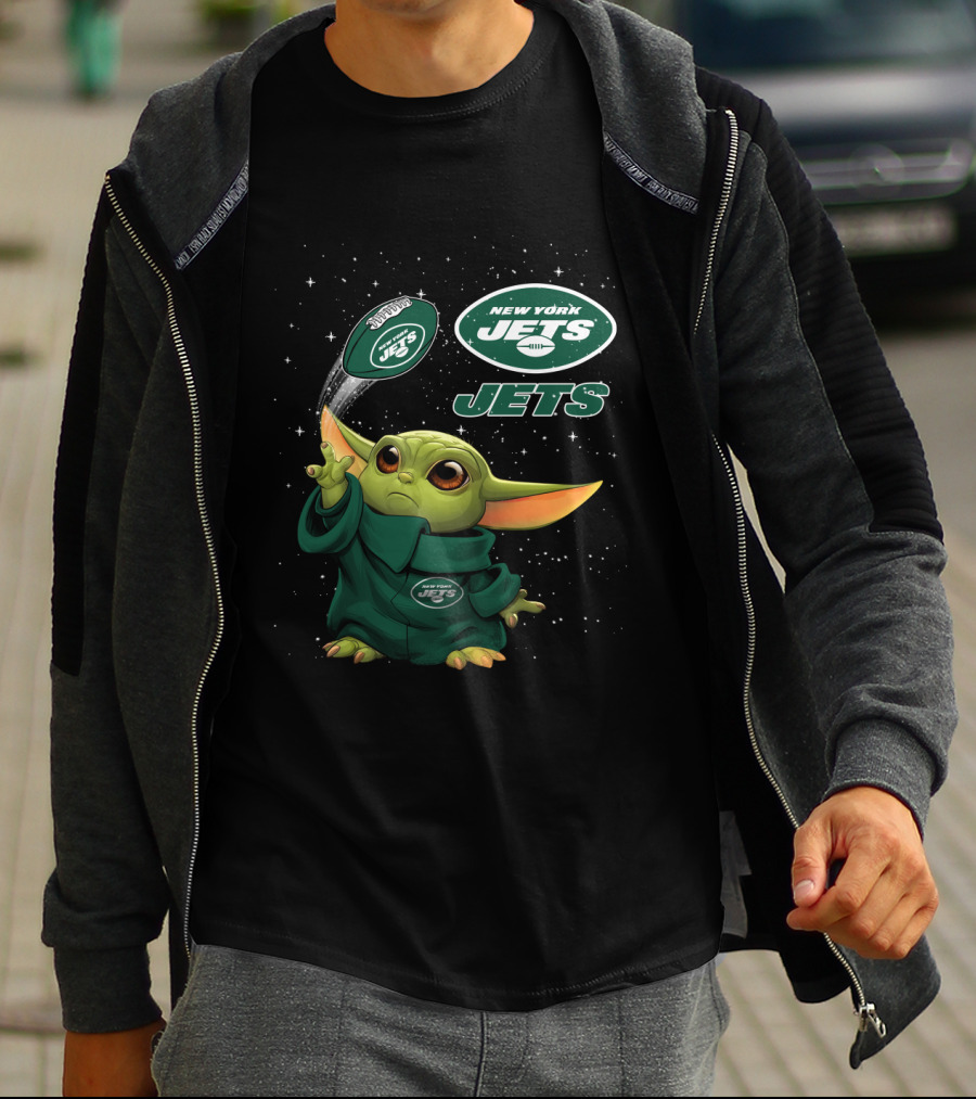 New York Jets Baby Yoda Football Star Wars Crossover T-Shirt