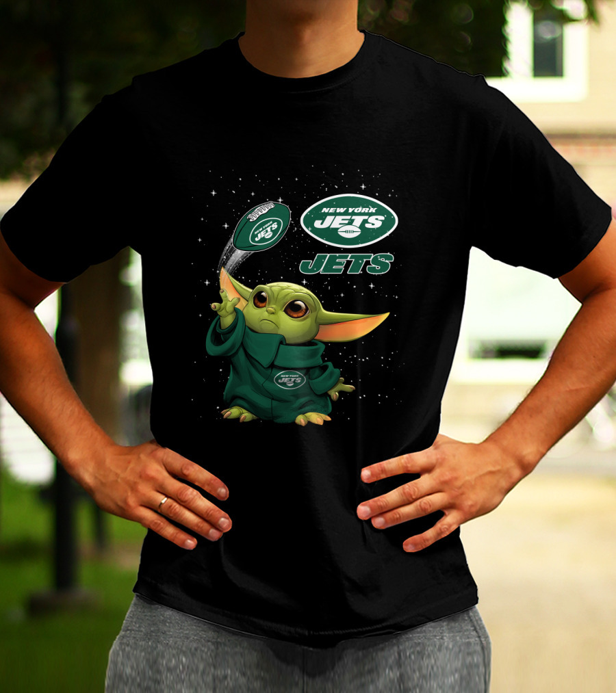 New York Jets Baby Yoda Football Star Wars Crossover T-Shirt