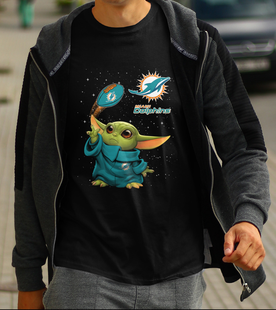 Baby Yoda Miami Dolphins Football Jedi Fan T-Shirt