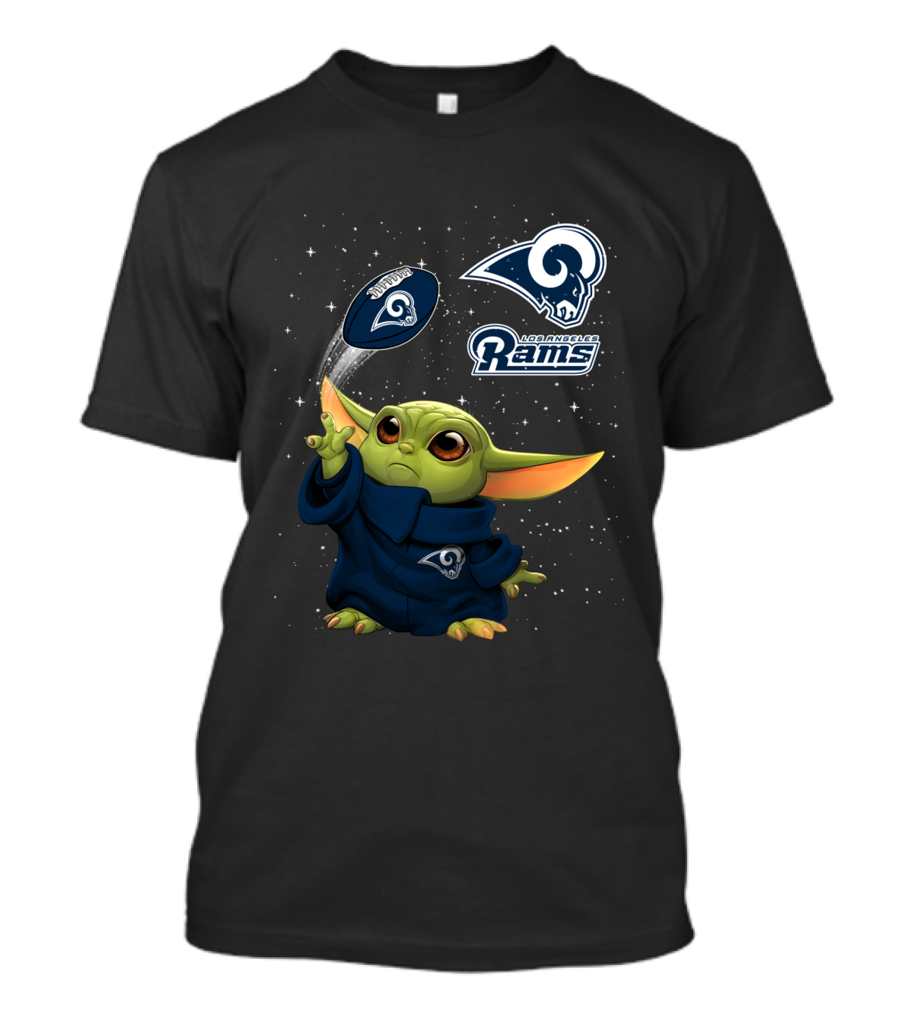 Baby Yoda Los Angeles Rams Football Play Jedi Force T-Shirt