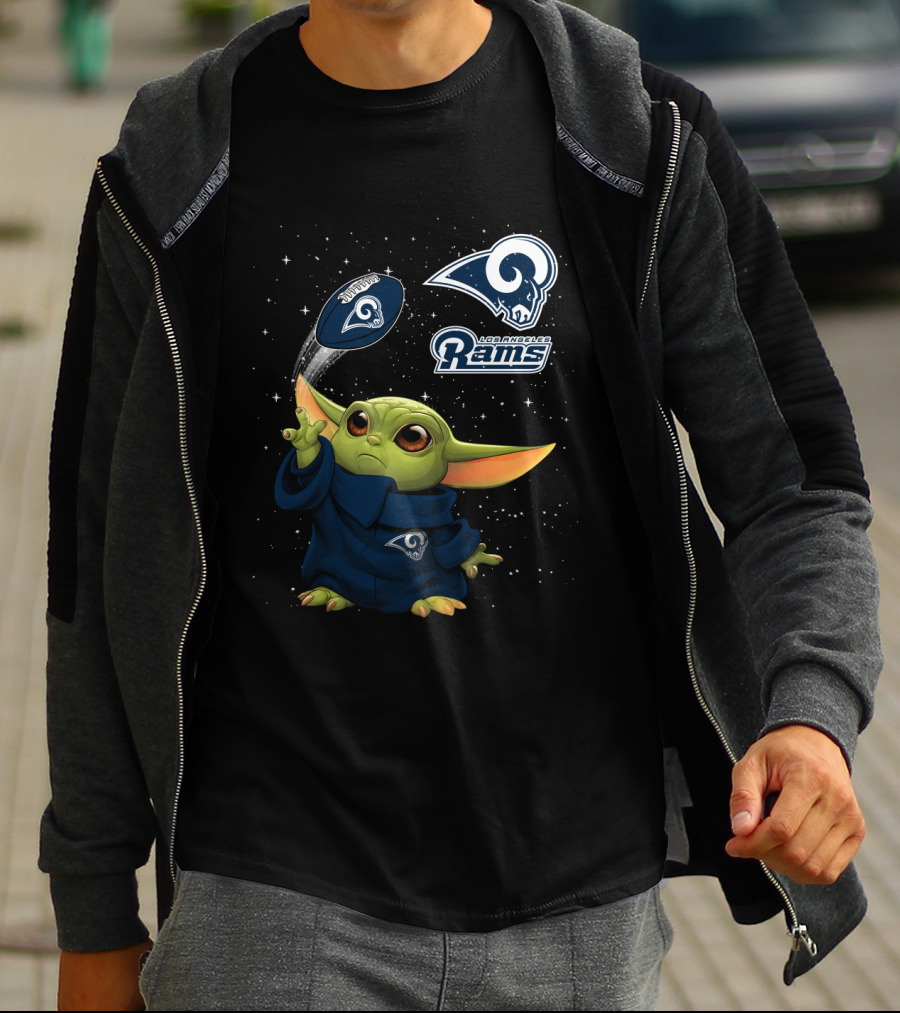 Baby Yoda Los Angeles Rams Football Play Jedi Force T-Shirt