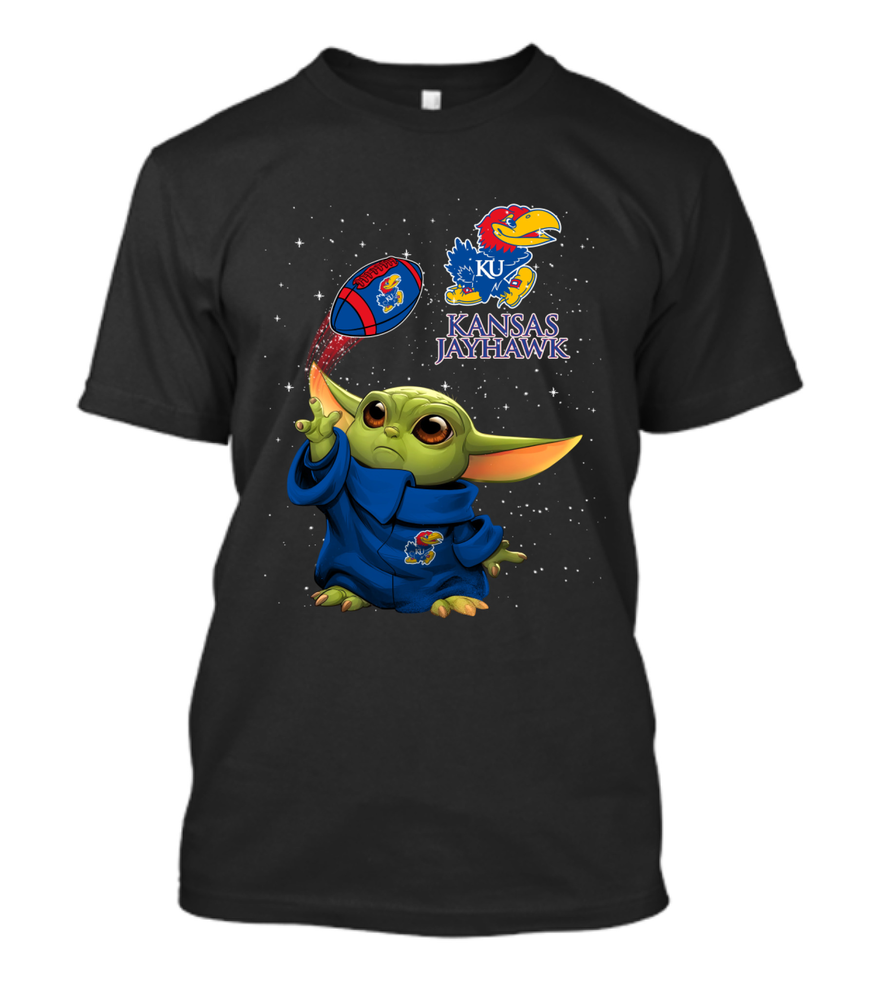 Baby Yoda Kansas Jayhawks Star Wars KU Football Magic T-Shirt